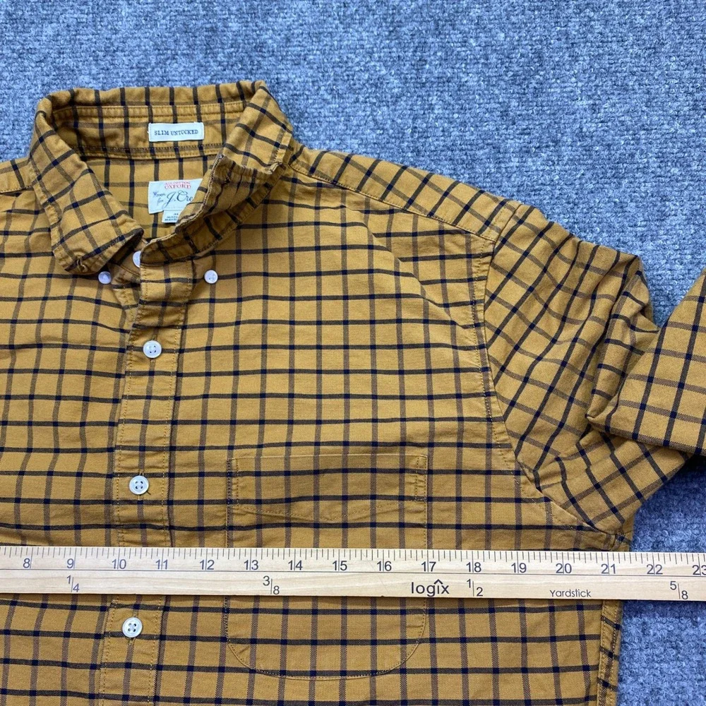 JCrew Mens Slim Untucked Oxford Shirt Mustard Yellow Plaid J8775 Size‎ M